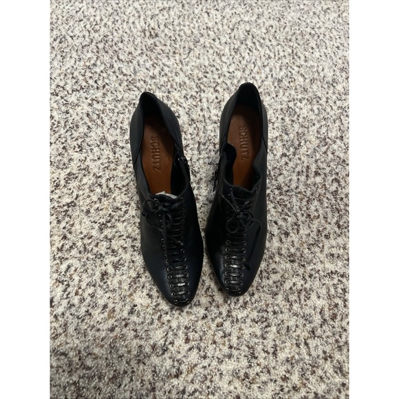 Malone Souliers Shoes - Schutz Black Quality Leather Solid High Heels Women Sz 8 US 39 EU Shoes Side Zip